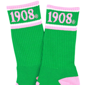 Calcetines Deportivos AKA Green Pink Crew Socks 1908, Calcetines de Punto Bordados para Mujer, Cómodos para Uso Diario - Product Image 3