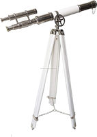 Télescope au sol vintage de 52 "rétro en cuir blanc et finition nickel avec trépied au sol pour la maison et le bureau Astro