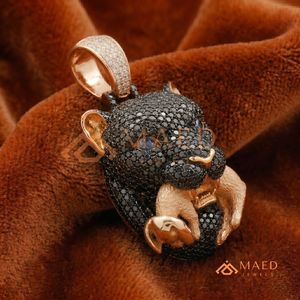 Pendentif Tête de Panthère en Or Rose avec Moissanite, Collier Pendentif Tendance, Style Hip Hop, Bijoux Urbains de Luxe - Product Image 1