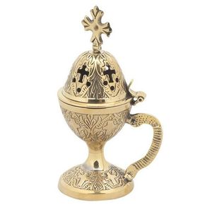 Brûleur d'encens en laiton artisanal gravé sur mesure, avec croix en haut, articles cadeaux religieux, diffuseur d'arômes et encensoir écologiques - Product Image 6