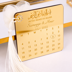 Calendrier de mariage musulman personnalisé en acrylique doré effet miroir avec calligraphie arabe, plaque calendrier miroir dorée arabe - Product Image 4