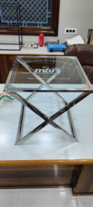 Mesa Auxiliar de Acero Inoxidable Hecha a Mano con Envío Exprés, Mesa de Té con Vidrio Tuffan, Mesa de Salón, Mesa Metálica de Estilo Occidental - Product Image 3