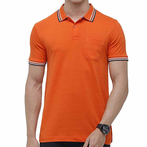 Men's <b>Orange</b> Short Sleeve <b>Polo</b> Shirt With Pocket Cotton Pique Casual Style Regular Fit - Product Image 1