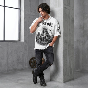 Camiseta Glory Custom blanca desgastada con hombros caídos, 100% algodón, tela suave, estilo vintage, manga corta, para uso unisex. - Product Image 6