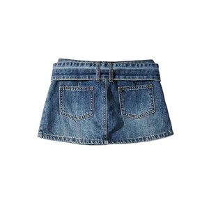 Shorts de Mezclilla de Cintura Alta para Mujer, Color Sólido, Estilo Casual, Corte Regular, Algodón de Verano, con Cinturón, Diseño Vintage - Product Image 3