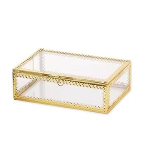 Glass Jewelry Organizer with Gold Frame Mirrored <b>Trinket</b> <b>Box</b> for Rings Earrings Necklace Bracelet Storage Display Vanity Drawer - Product Image 6