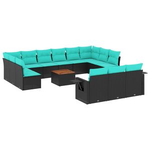 Juego de sofás de jardín de ratán sintético negro de 14 piezas con cojines para muebles de patio - Product Image 2