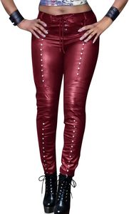 Pantalones de Mujer Formales de Cintura Alta, Ajustados, con Cordones y Decoración de Remaches, Cierre de Botones, Largos, para Invierno - Product Image 2