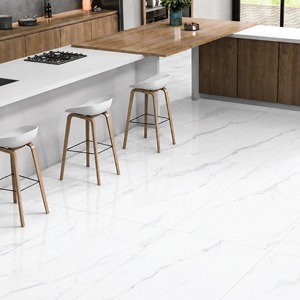 กระเบื้องปูพื้นพอร์ซเลนลายหินอ่อนแคลคัตต้า สโนว์ไวท์ เงา ขนาด 600x1200 มม. สำหรับตกแต่งภายในห้องครัววิลล่าและโรงแรมทันสมัย - Product Image 1
