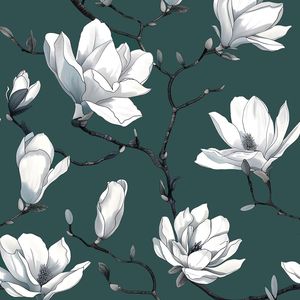 Carta da Parati Blu Navy con Design Floreale Bianco ad Acquerello 44,2 cm x 300 cm, Adesiva e Rimovibile, per Camera da Letto Stile Boho - Product Image 1