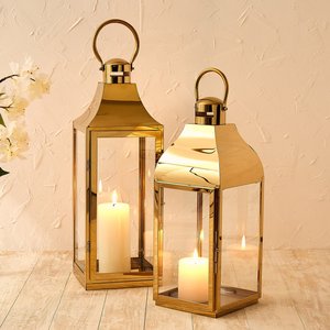 Modern Gold Metal <b>Lantern</b> Candle Holders with Glass <b>Hurricane</b> Inserts Decorative Tabletop Centerpiece for Home Wedding Party - Product Image 5