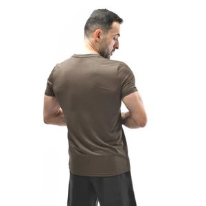 T-shirt à manches courtes col rond coupe ajustée marron taupe pour homme, tee-shirt basique uni pour un usage quotidien décontracté - Product Image 6