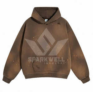 Sweat-shirt à capuche surdimensionné noir pour homme Sparkwell Industry, 100% coton, tissu molletonné français, imprimé, poche avant, vêtement décontracté pour l'automne - Product Image 3