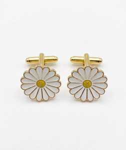 Daisy Flower Cufflinks <b>Tie</b> <b>Clip</b> White Enamel Gold Tone Formal Shirt Luxury Men's Wedding Anniversary Christmas Floral Jewelry - Product Image 4
