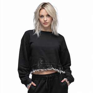 Sudaderas Cortas de Alta Calidad para Mujer, Sudadera Corta de Felpa de Peso Medio, Sudadera Corta Informal para Mujer - Product Image 1