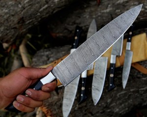 Handcrafted Damascus Steel Chef <b>Knife</b> <b>Set</b> with G10 Handles Silver Finish-Bulk Supply for Restaurants & Distributors - Product Image 3