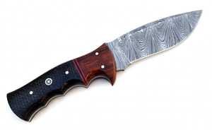 Couteau de camping artisanal en acier Damas, manche en bois et micarta, lame fixe, outil utilitaire - Product Image 6