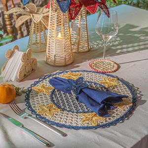 Support de serviette en paille tressée en forme d'étoile à cinq branches, fait main, en fil de papier, écologique, pour décoration de table, vente en gros - Product Image 4