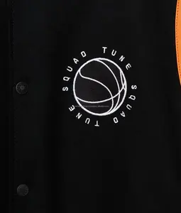 Veste Varsity élégante avec col en tricot côtelé avec fermeture à onglet deux poches à la taille manches en cuir deux couleurs-tissu en toile - Product Image 3