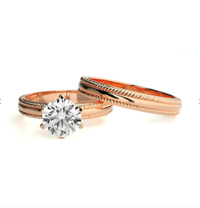 925 Sterling <b>Silver</b> Rose Gold Plated <b>Solitaire</b> Couple <b>Rings</b> - Product Image 1