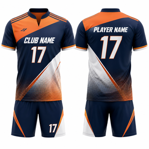 Maillot de volley-ball personnalisé MEGAMAPLE pour homme, bleu marine, orange, blanc, imprimé par sublimation, respirant, léger, durable, uniforme d'équipe, adulte - Product Image 1