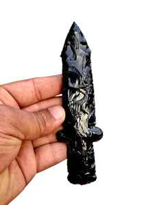 Artículos Decorativos Artesanales Hechos a Mano con Piedra del Sol y Fluorita: Puntas de Flecha, Lunas Crecientes, Cuchillas Rituales, Imitación de Arte Antiguo - Product Image 2