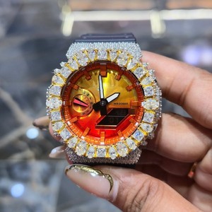 Reloj de Cuarzo con Incrustaciones de Moissanita, Estilo Hip Hop de Lujo, Correa de Goma Analógica Mixta, Esfera Redonda de 20 mm, Fabricación de Muestras Personalizadas para Niños - Product Image 3