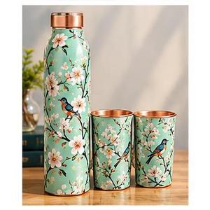 Bohemian Art <b>Metal</b> <b>Water</b> <b>Bottle</b> Copper Trim Portable Travel Drinkware - Product Image 4