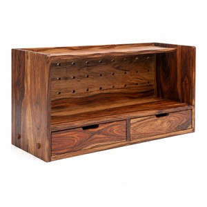 Étagère en bois de Sheesham à double niveau avec panneau perforé et tiroirs - Design moderne du milieu du siècle - Meubles de rangement de bureau en gros - Product Image 1
