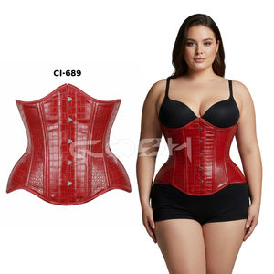 Corset sous-poitrine Premium Rouge Effet Croco, avec baleines en acier robustes et fermeture avant à busc pour cintrer la taille - Product Image 5