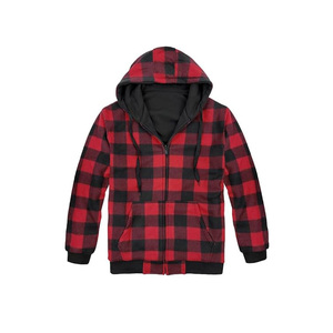 Sweat-shirt à capuche zippé à carreaux pour homme, coupe classique, décontracté, pour l'hiver, 100 % coton flanelle respirant, avec poches - Product Image 4