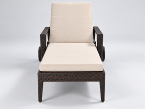 Modern PE Rattan Sun Lounger With <b>Beige</b> <b>Cushion</b> And Tapered Legs Outdoor Furniture Reclining Chair With Back And Wheels - Product Image 1