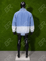 Blouson Bomber en Jean pour Homme, Teinture Dégradée, Col Rabattu, Fermeture Éclair, Style Décontracté Printemps, Coupe Classique