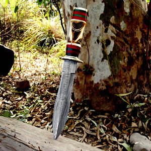 Cuchillo de caza Galway Grove hecho a medida de acero de Damasco de grado industrial con mango grabado, punta fija, filo plano, 3 mm de grosor, 13 pulgadas - Product Image 5