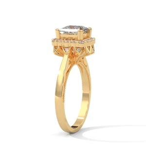 Yellow Gold Halo Diamond <b>Ring</b> <b>Cushion</b> Cut Engagement <b>Ring</b> Round Brilliant <b>Wedding</b> Jewelry - Product Image 2