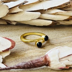Modern Unique 18k Gold Plated Black Onyx <b>Ring</b> Minimal Brass <b>Dainty</b> <b>Ring</b> Double Stone Vintage <b>Ring</b> Wholesale <b>Ring</b> For Women - Product Image 5