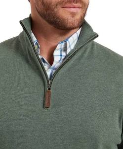 Pull d'hiver vert slim fit à col montant et fermeture éclair quart de tour pour homme, 100 % coton molletonné, imperméable, écologique, séchage rapide - Product Image 1