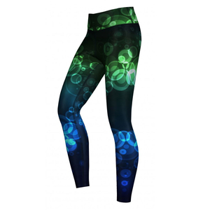 High Waisted Full Length Sublimation Yoga <b>Leggings</b> With Green Blue Dot <b>Pattern</b> Elastic Waist Seamless Spandex Polyester Pants - Product Image 2