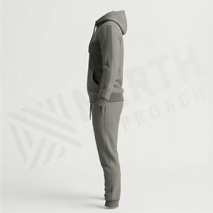 Survêtement gris à capuche pour homme, fermeture éclair intégrale, couleur unie, vêtements de sport décontractés avec poches latérales, coupe classique, pour l'automne - Product Image 3