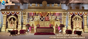 Amazing Triple Pillars Wedding Vidhi Mandap USA Classy Ganesha Theme Wedding Mandapam Traditional Wooden Look FRP Mandaps Canada - Product Image 5