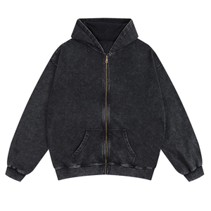 Sudadera con capucha para hombre de diseño moderno y calidad premium, con cremallera, gruesa, cálida para invierno, con efecto lavado ácido, puños y dobladillo acanalados. - Product Image 1