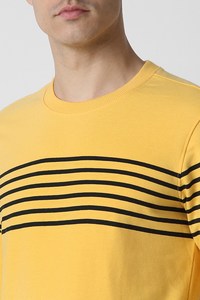 Sudadera de Cuello Redondo Amarilla para Hombre, Sudadera de Punto a Rayas, Corte Regular, Informal, para Otoño, con Bolsillo Lateral - Product Image 5