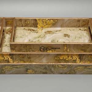 ชุดถาดเสิร์ฟเคลือบลายเรขาคณิตสีทอง 3 ชิ้น – ถาดซ้อนกันได้ทำจาก MDF และกระดาษ ปลอดภัยสำหรับอาหาร ดีไซน์หรูหราทันสมัย สำหรับห้องครัว ห้องรับประทานอาหาร และตกแต่งบ้าน - Product Image 5