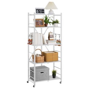 Scaffale Pieghevole a 5 Ripiani 28 L x 15 P x 64 H Pollici, Unità di Stoccaggio in Metallo con 5 Ruote, Organizzatore Senza Montaggio per Conservazione Alimenti - Product Image 1