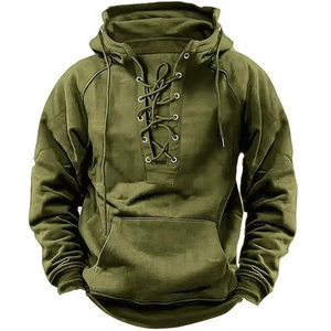 Sweat-shirt à capuche personnalisé pour homme, qualité supérieure, 100 % coton, avec lacets sur le devant, couleur unie, décontracté, ample, respirant, automne - Product Image 3