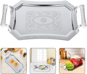 Plateau de service en métal irrégulier moderne de luxe, finition poli miroir, bord surélevé, motif corde, élégant plateau de présentation alimentaire - Product Image 2