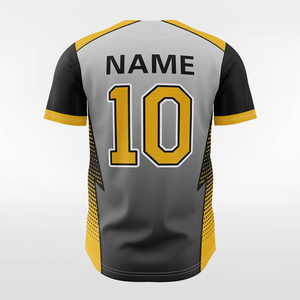 เสื้อเบสบอลใหม่ แขนสั้นสำหรับผู้ชาย พิมพ์ลายแบบ Sublimated ระบายเหงื่อได้ดี สีเทา ดำ เหลือง ชื่อทีม กระดุม 10 เม็ด ด้านหน้า ทรงปกติ - Product Image 6