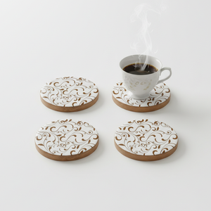 Elegantes Posavasos Personalizables de Madera de Acacia, Posavasos Clásicos con Impresión Esmaltada para Bebidas, para Fiestas de Té - Product Image 4