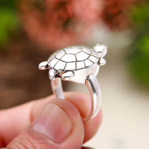 Anillo de Tortuga de Plata de Ley 925, Anillo de Tortuga Hecho a Mano, Anillo de Animal, Símbolo de Longevidad, Protección, Naturaleza, Joyería al por Mayor - Product Image 3