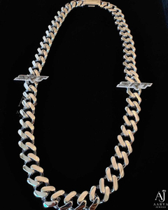 Silver Rhodium Plated Geometric Cuban Link <b>Necklace</b> with Moissanite Flat Twist Chain Pendant <b>Statement</b> Jewelry for Unisex - Product Image 1